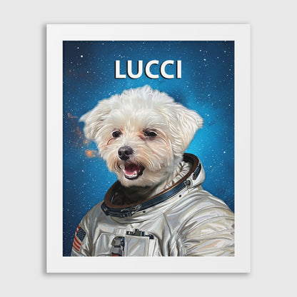 Astronaut Dog Framed Vertical Pet Portrait